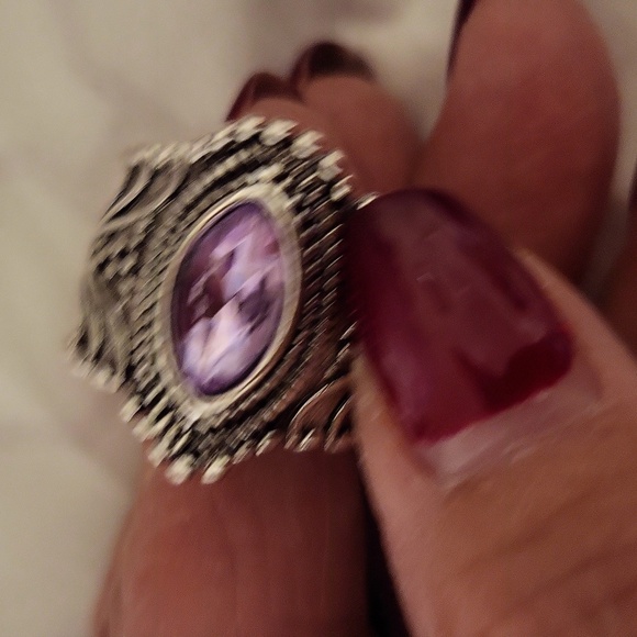 New cubic zirconia pink stone size 10 silver antique look ring - Picture 6 of 8